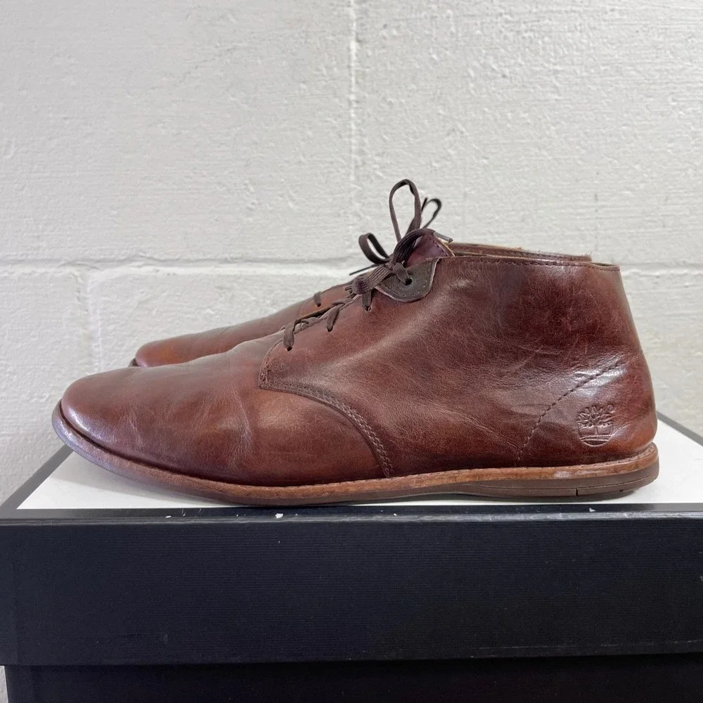 Timberland A152E Brown Leather Chukka Ankle Boots Lace Up Men's Size 9.5 US